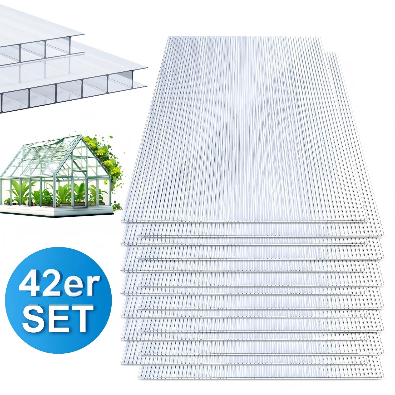 Jiubiaz 42x Polycarbonat Hohlkammerplatten 4mm Transparent Hohlkammerstegplatten Uv-beständigen Für Gewächshaus Carports
