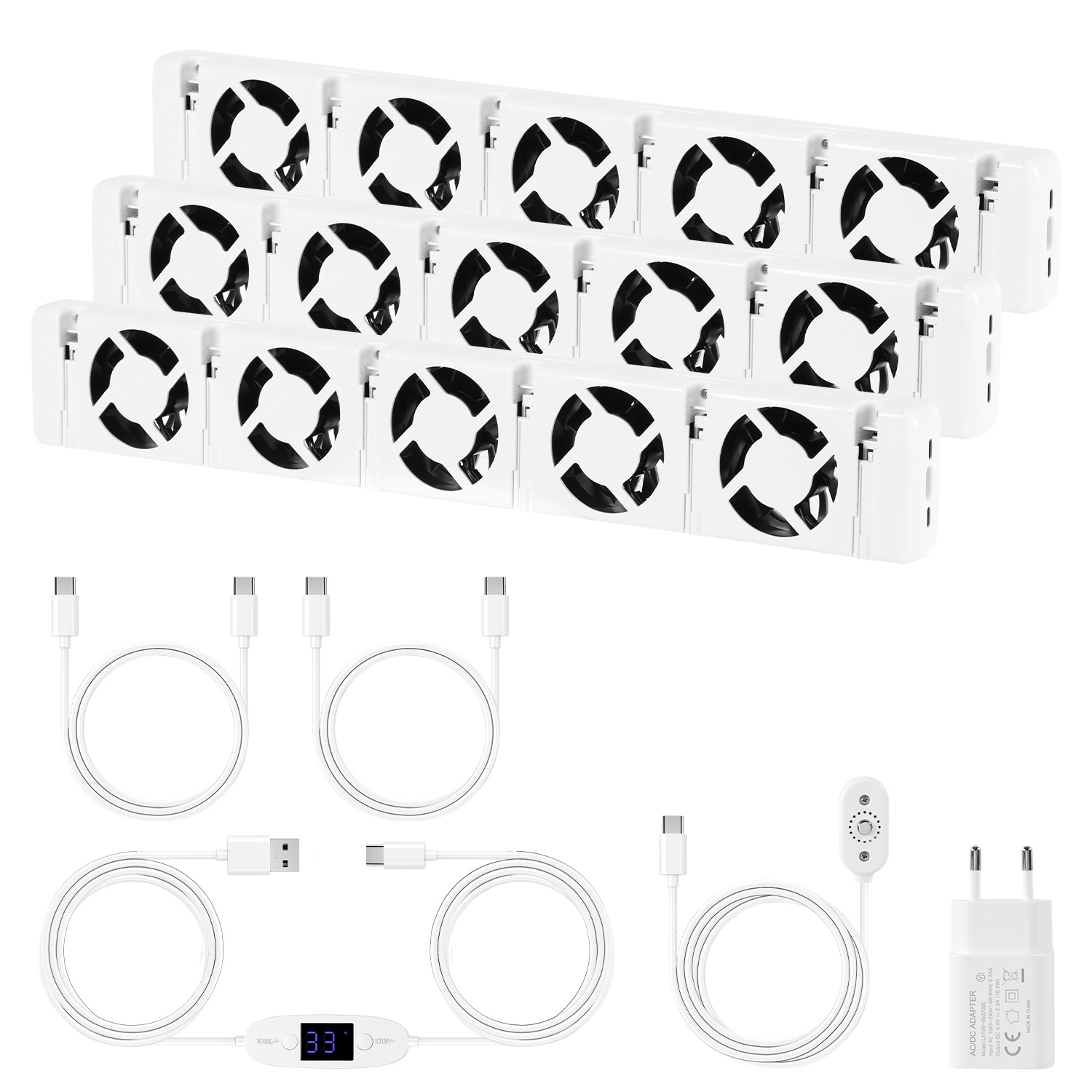 Jiubiaz Heizkörperventilator 5 Lüfter, 3er-set, Magnet, 150 Cfm, Thermostat