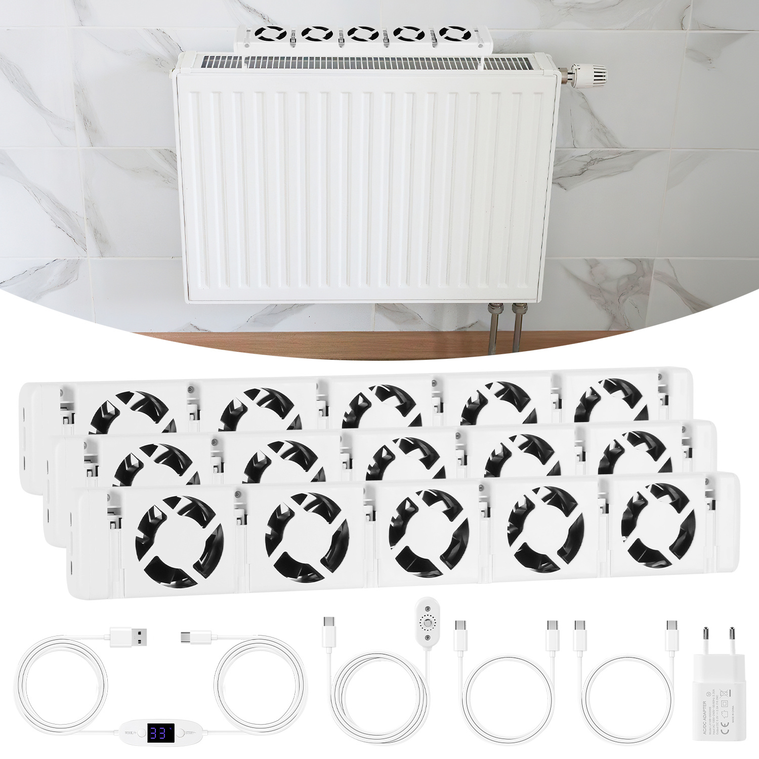 Jiubiaz Radiatorventilator 5-fach, 3er-set, Temperatursteuerung, Für 200–300 Cm