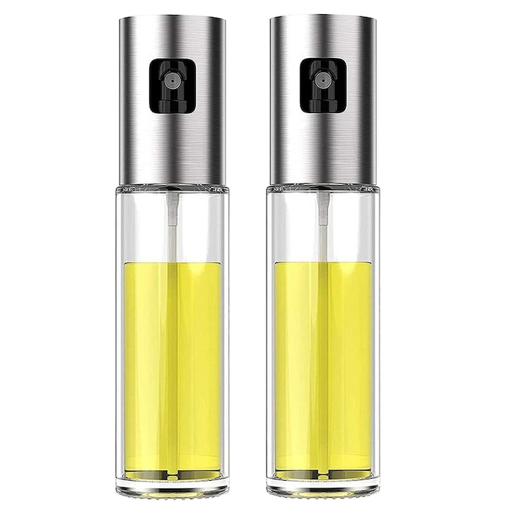 Set Mit 2 Öl-/essig-sprühflaschen, Fassungsvermögen 100 Ml, Silber