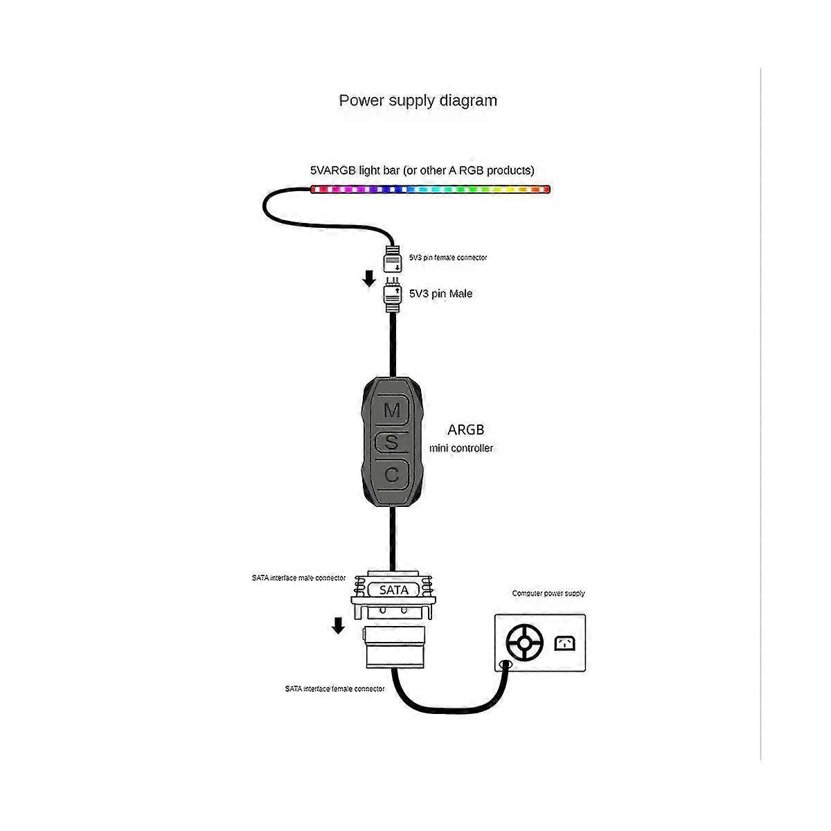 Argb Mini Mit Verlängertem Kabel, Breite Kompatibilität 5 V 3 Pin Zu Sata Rgb Sync