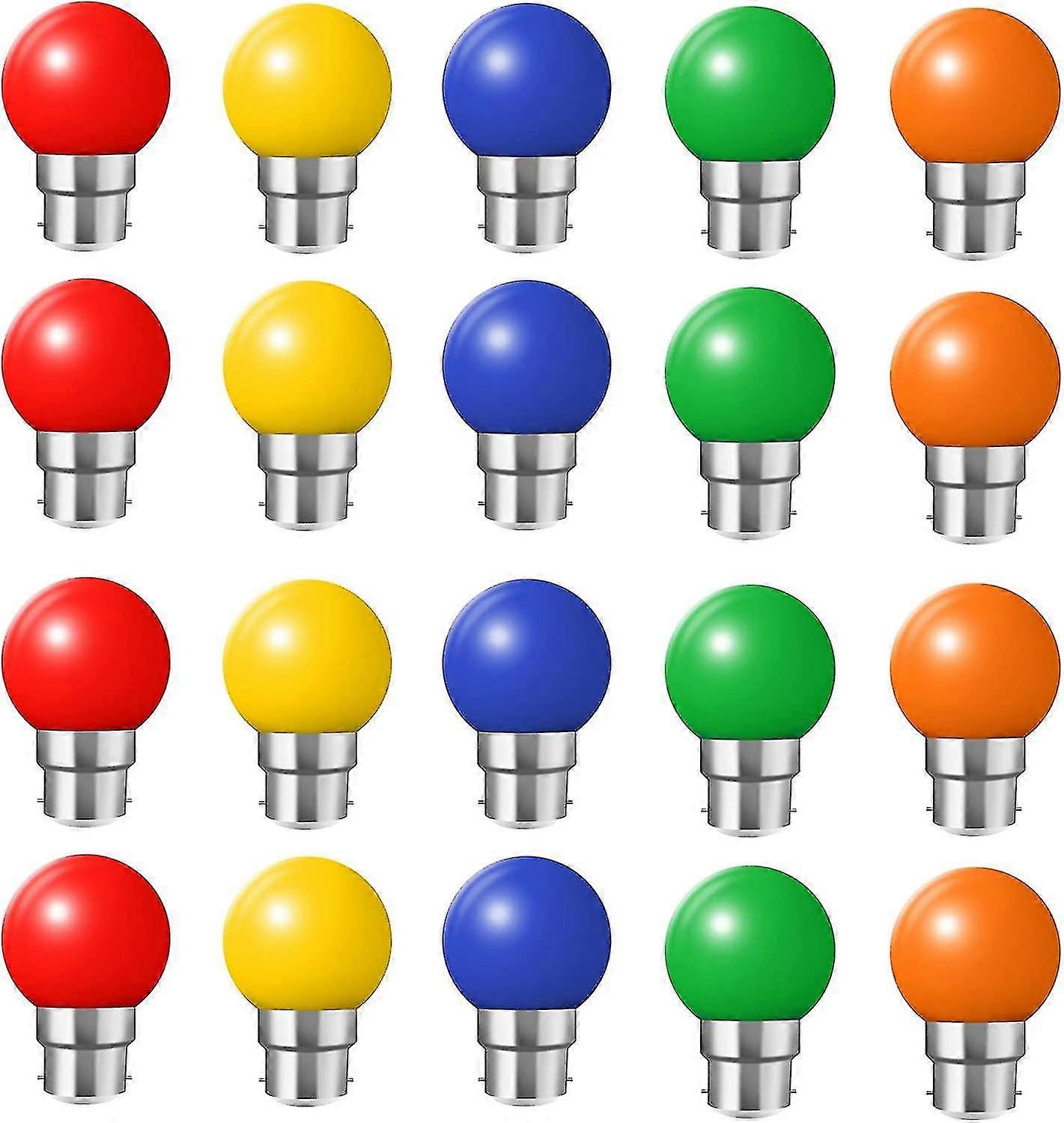 20er-pack B22-bajonett-led-glühbirnen, Bunt, 1 W, G45-led-leuchtmittel, Bunte Golfball-nachtlichtbirne (orange, Rot, Grün, Blau, Gelb)
