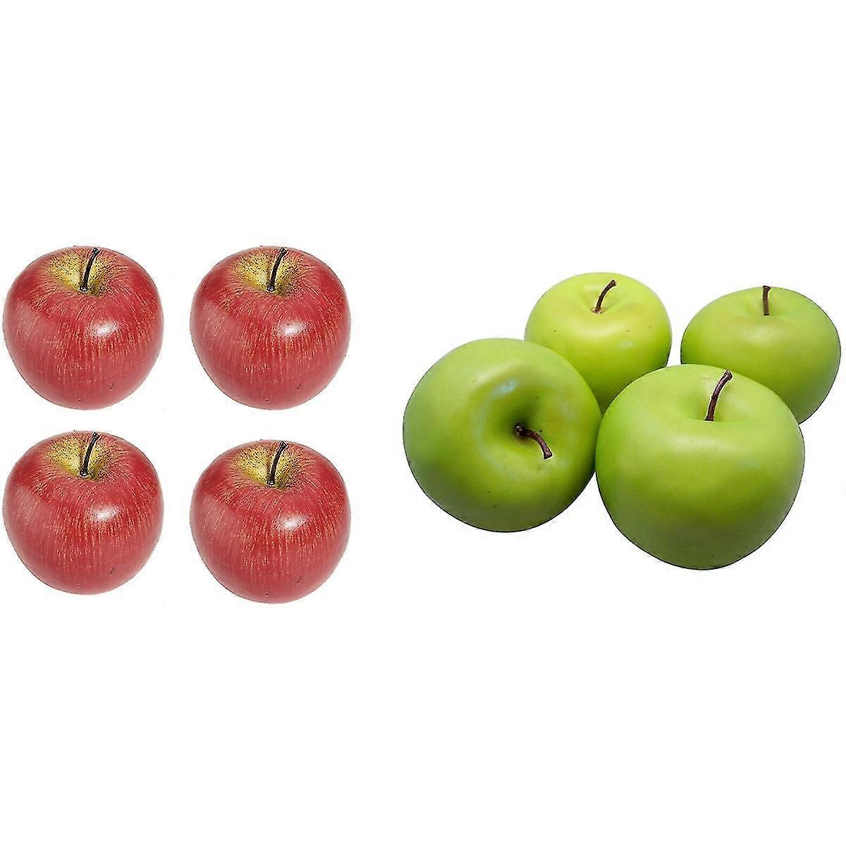 4 Große Künstliche Grüne Äpfel-früchte Mit 4 Großen Künstlichen Roten Apfel-deko-früchten