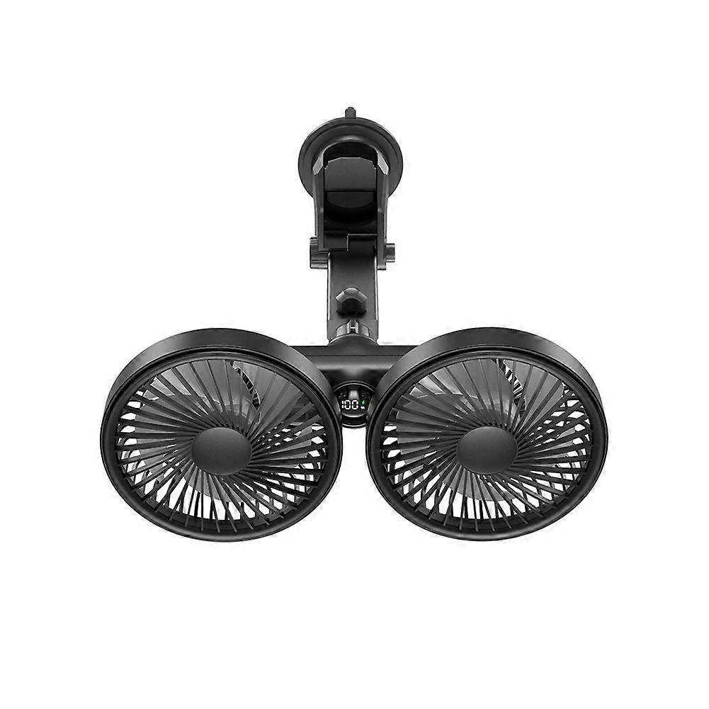 Tragbarer Doppelkopf-usb-ventilator Mit Saugnapf, Um 360° Drehbarer Kopf, Autositz-windschutzscheiben-kühlventilator