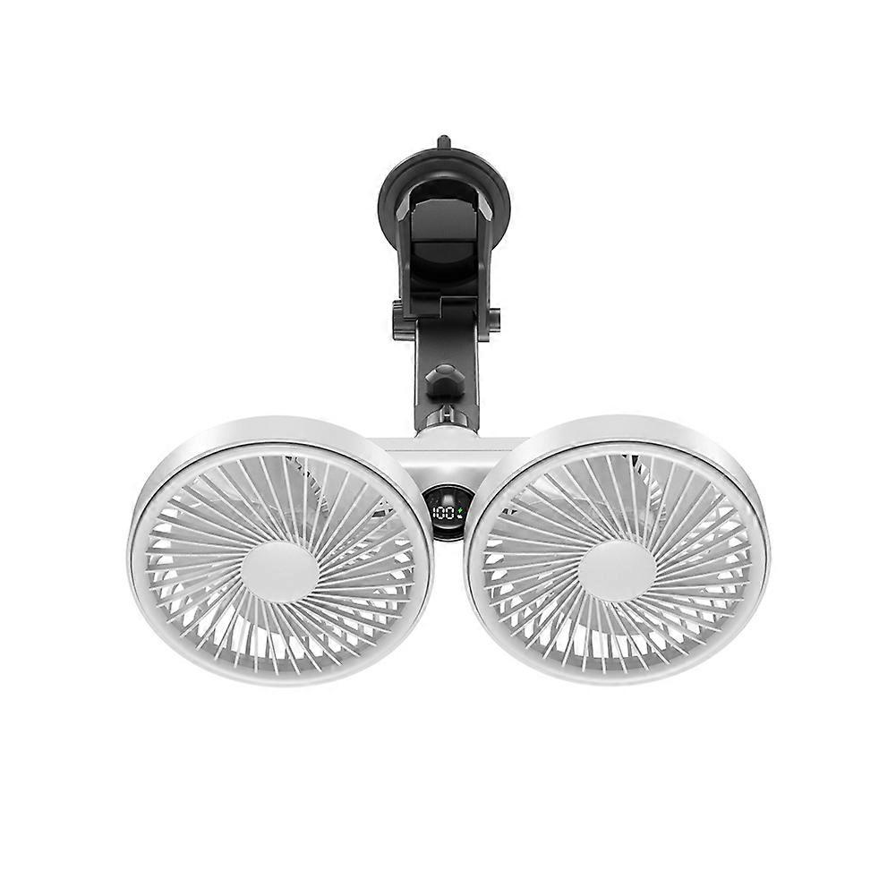 Tragbarer Doppelkopf-usb-ventilator, Um 360° Drehbarer Kopf, Mit Saugnapf Für Die Windschutzscheibe Des Autos.