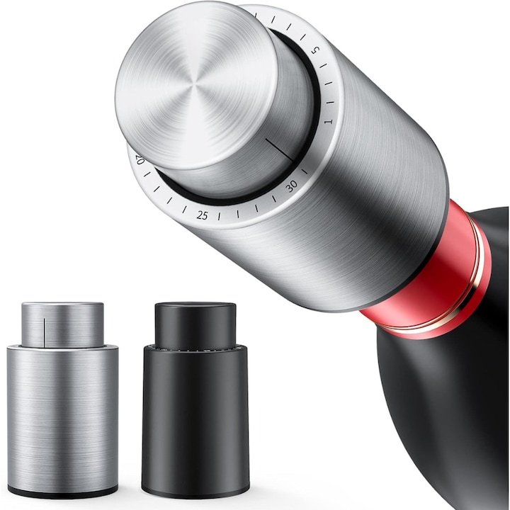 Set Mit 2 Vakuum-weinstopfen Mit Integrierter Pumpe Und Datumsanzeige, Edelstahl Und Lebensmittelechtem Silikon, 100 % Auslaufsicherer Verschluss, Hält Wein Frisch, Kompatibel Mit Den Meisten Weinflas