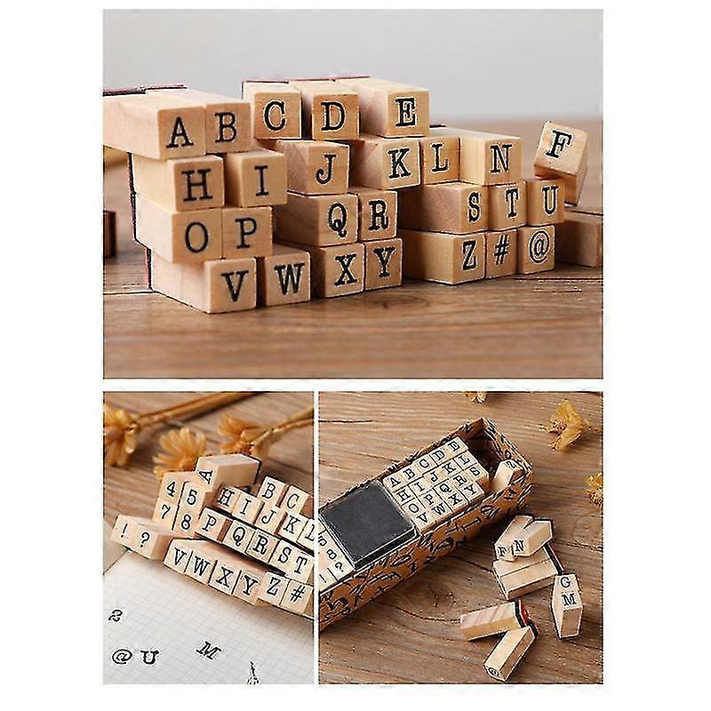 2 Sets Alphabet-stempel, Vintage-holz-buchstaben- Und Zahlenstempel-set Mit Schwarzem Stempelkissen Für Die Herstellung Von Pla-karten