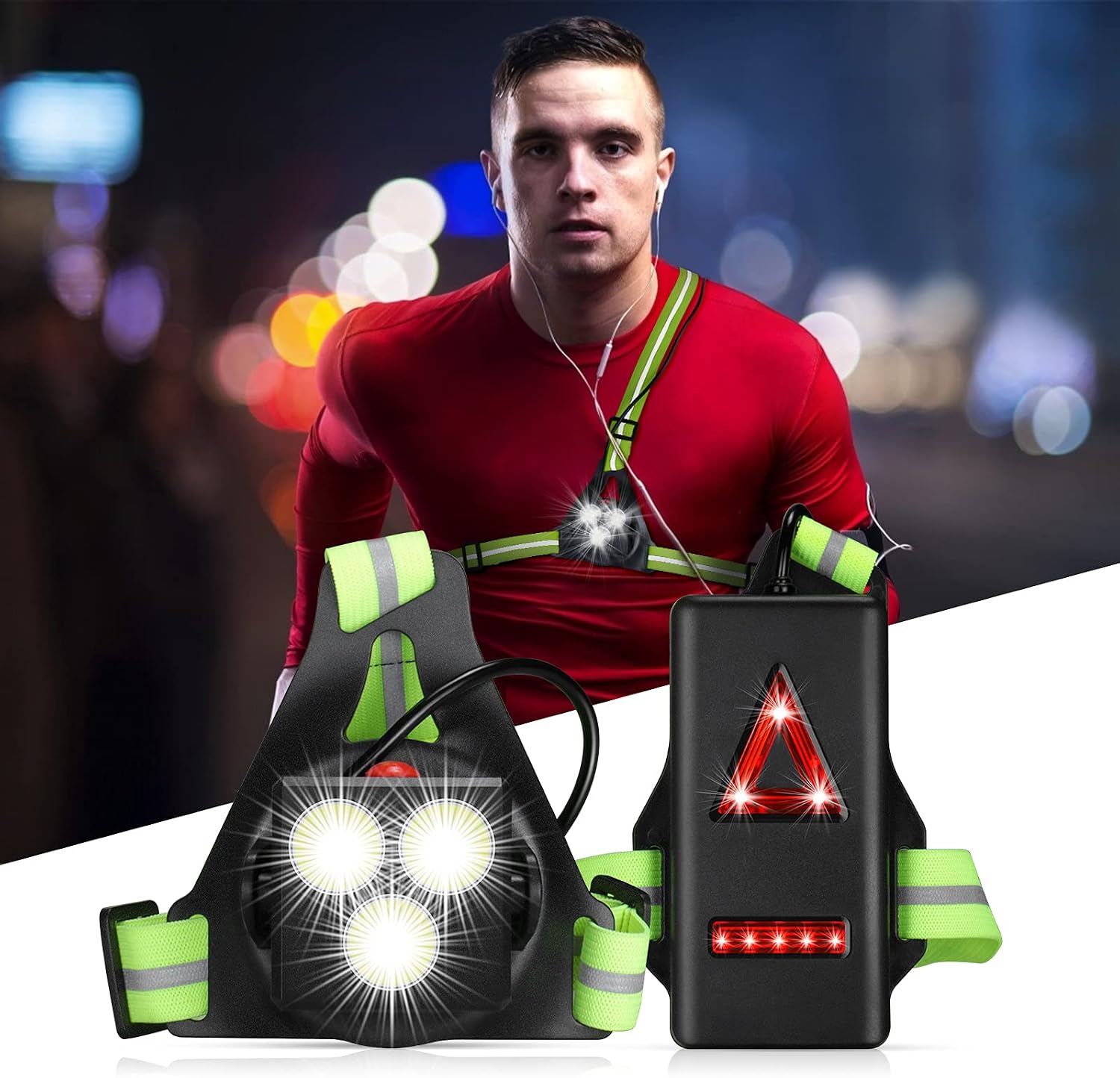 Lauflicht, Usb Wiederaufladbare Brustlampe, Lauf-brustlampe, 500 Lumen, 120° Verstellbarer Winkel, Jogginglampe Mit Reflektorstreifen Für Joggen, Wandern, Outdoor-sport, Grün
