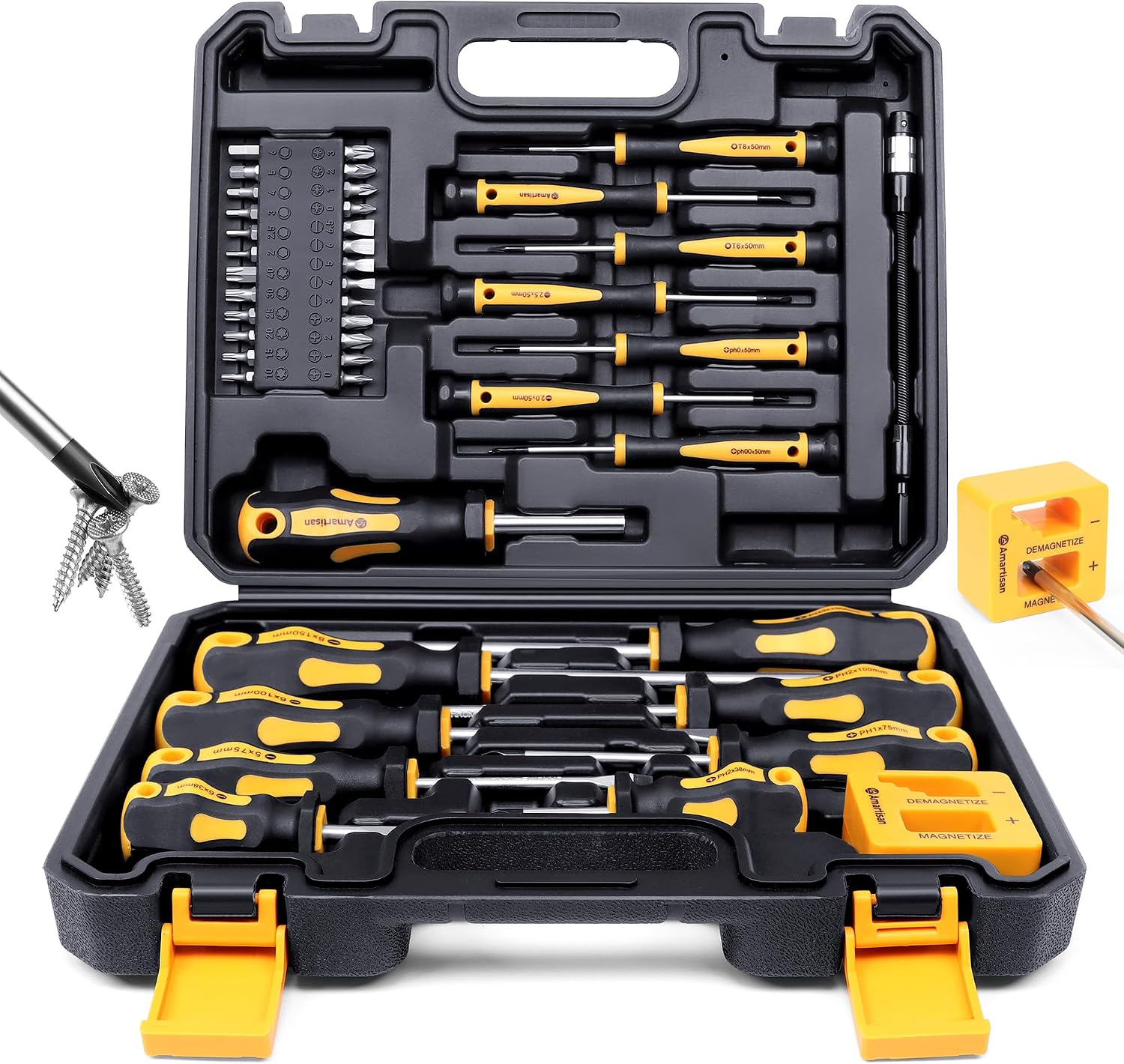 Hochleistungs-schraubendreher-set – 42-teiliges Schraubendreher-set Mit Magnetischen Spitzen, Komfortgriff, Kreuzschlitzschraubendreherköpfen, Schlitzschraubendrehern Und Stabilem Aufbewahrungskoffer