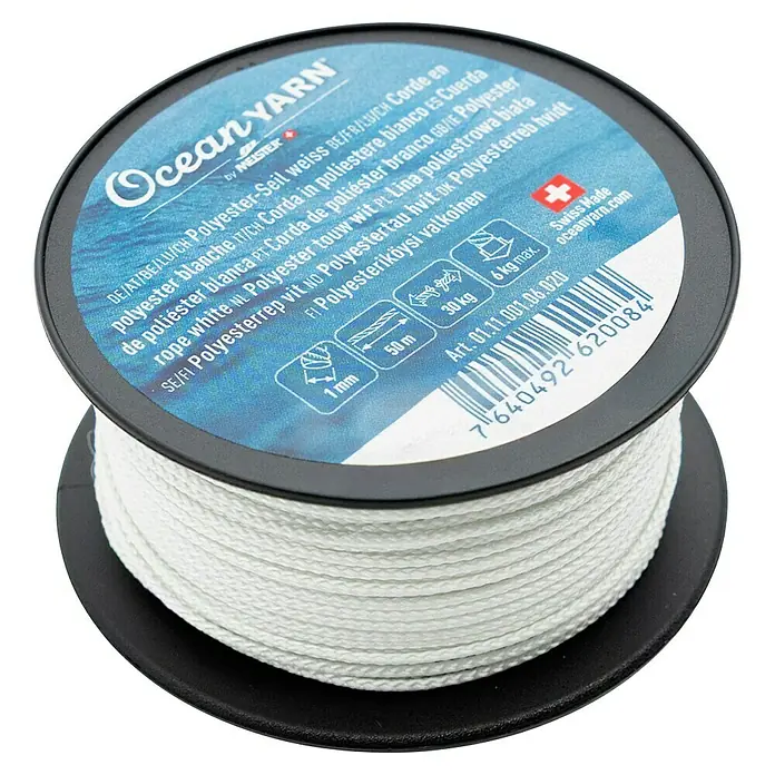 OceanYarn Polyester-Seil OCEANYARN (Länge: 50 m, Durchmesser: 1 mm, Belastbarkeit: 30 kg, Weiß)