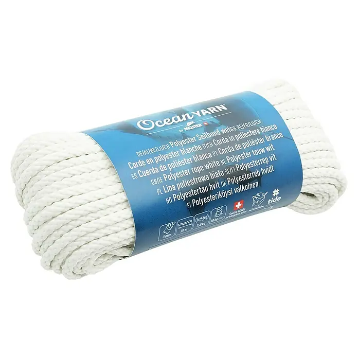 OceanYarn Polyester-Seil OCEANYARN (Länge: 20 m, Durchmesser: 3 mm, Belastbarkeit: 150 kg, Weiß)