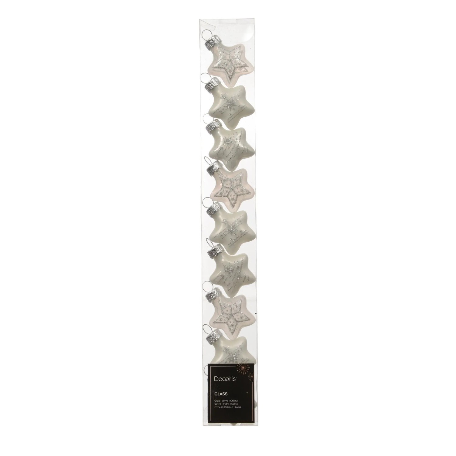 Decoris Baumschmuck Stern-Anhänger Glas 3 Designs 1,3 cm x 3 cm Weiß 9-teilig