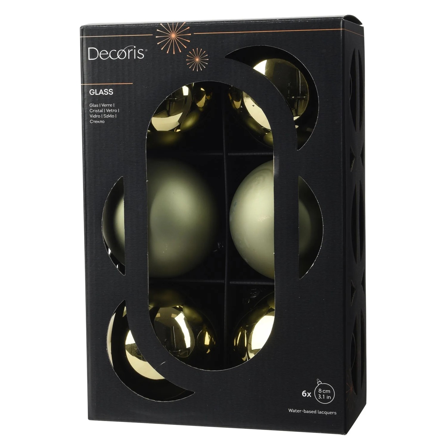 Decoris Weihnachtskugeln Glas Ø 8 cm Grün Mix 6-teilig