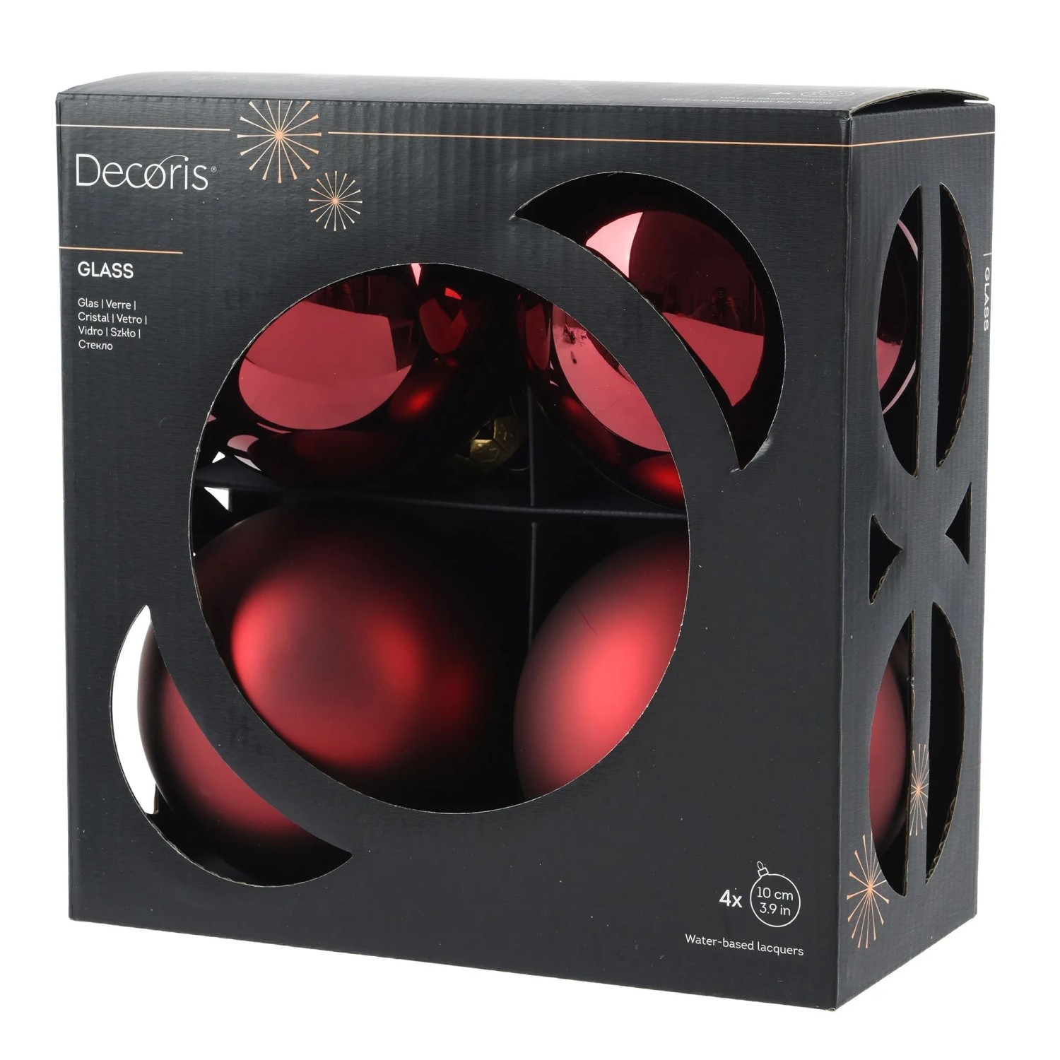 Decoris Weihnachtskugeln Glas Ø 10 cm Rot Mix 4-teilig