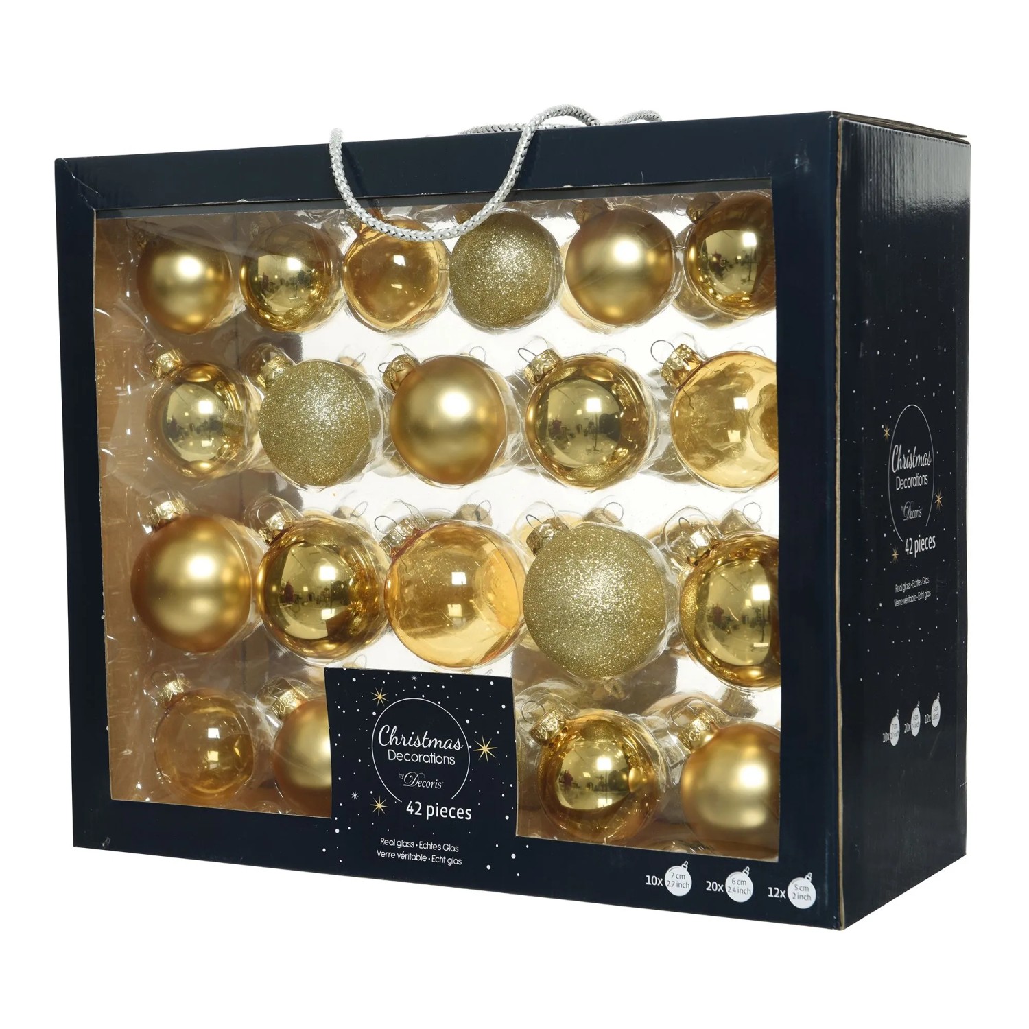Decoris Weihnachtskugeln Glas 3 Größen Hellgold Mix 42-teilig