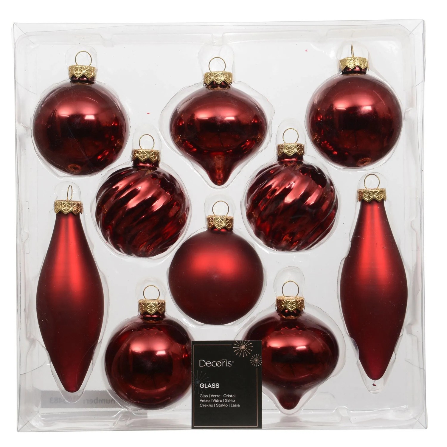 Decoris Weihnachtskugeln Glas Rot Mix 10-teilig