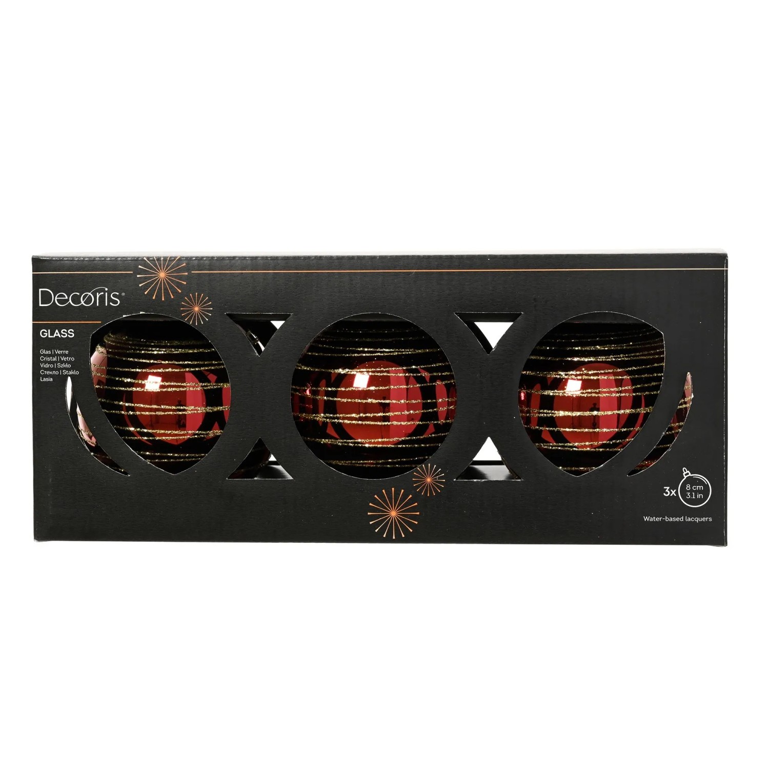 Decoris Weihnachtskugeln Glas Ø 8 cm Rot 3-teilig