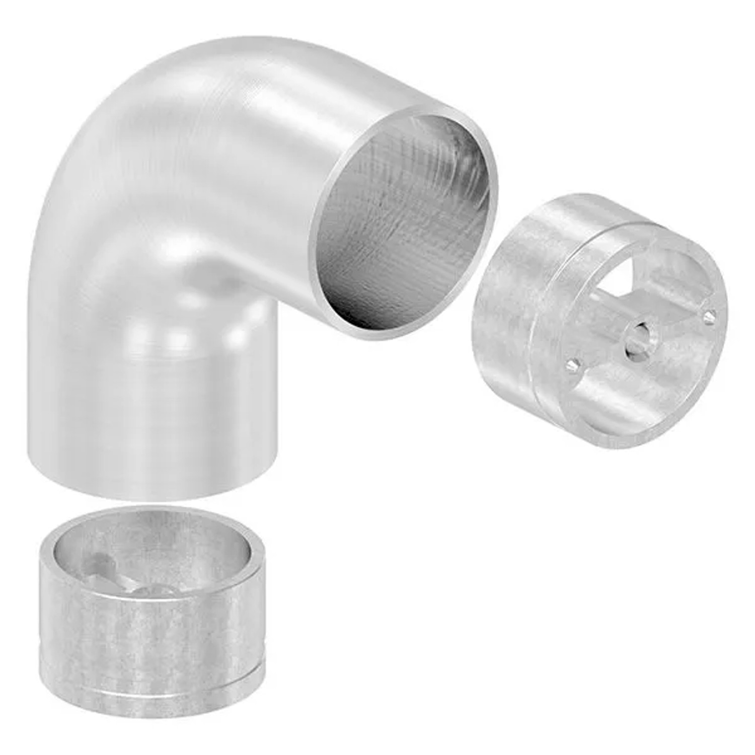 FeNau Rohrbogen 90 Grad Edelstahl V2A Ø 42,4 mm Geschliffen Für Holzhandlauf Inkl. Adapter