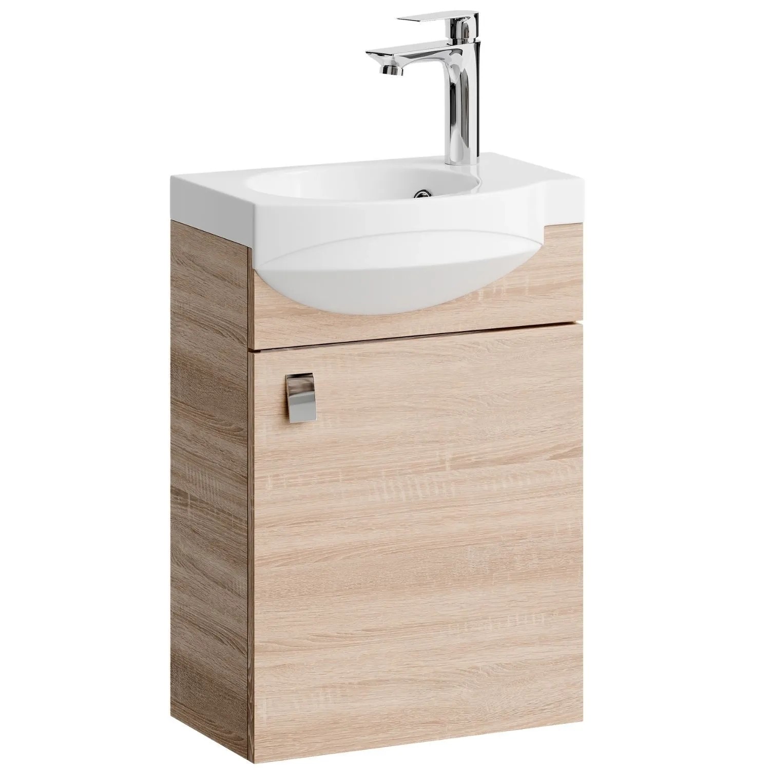 Planetmöbel Waschtischunterschrank 40 cm Sonoma Eiche mit Keramikwaschbecken Soft Close