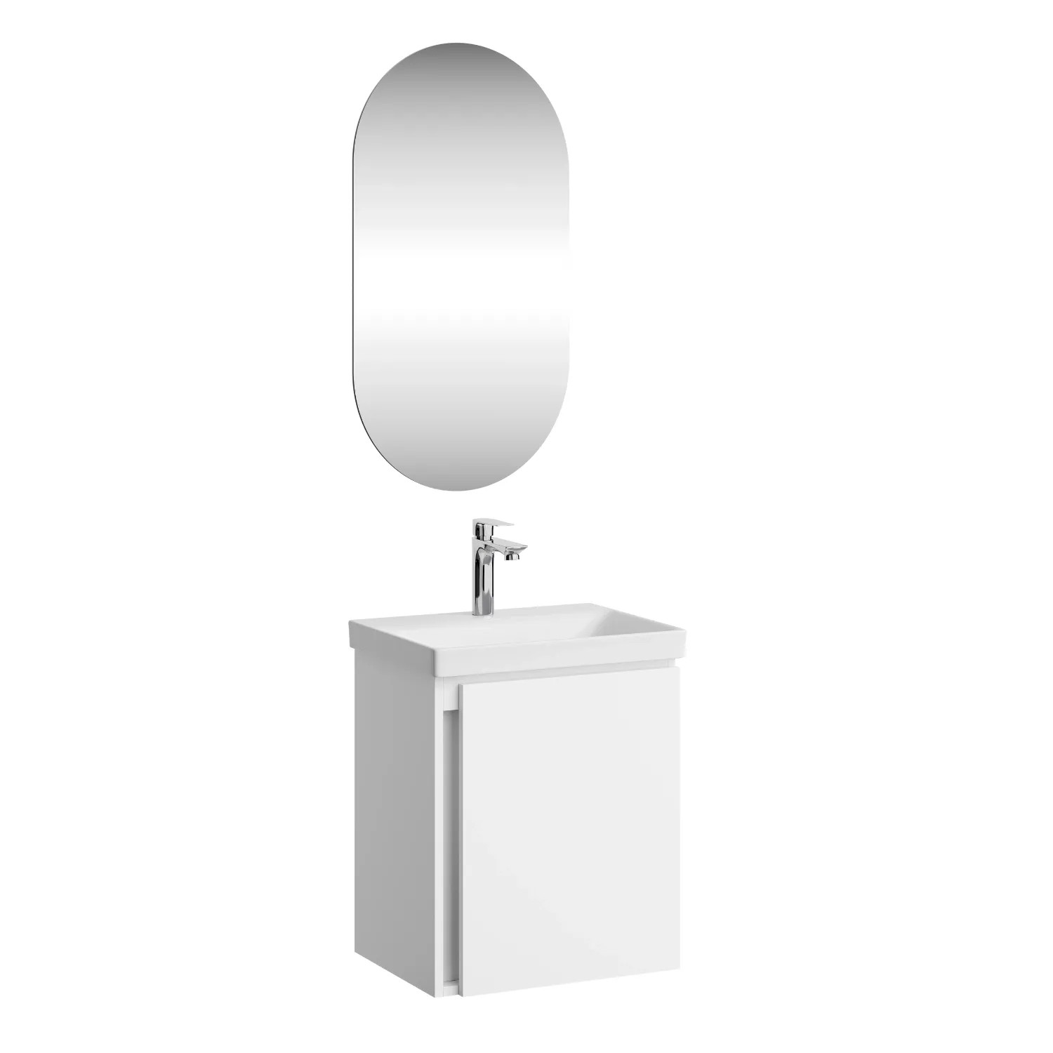 Planetmöbel Badmöbel Set 50 cm Weiß mit Keramikwaschbecken Spiegel Soft Close 3 teilig