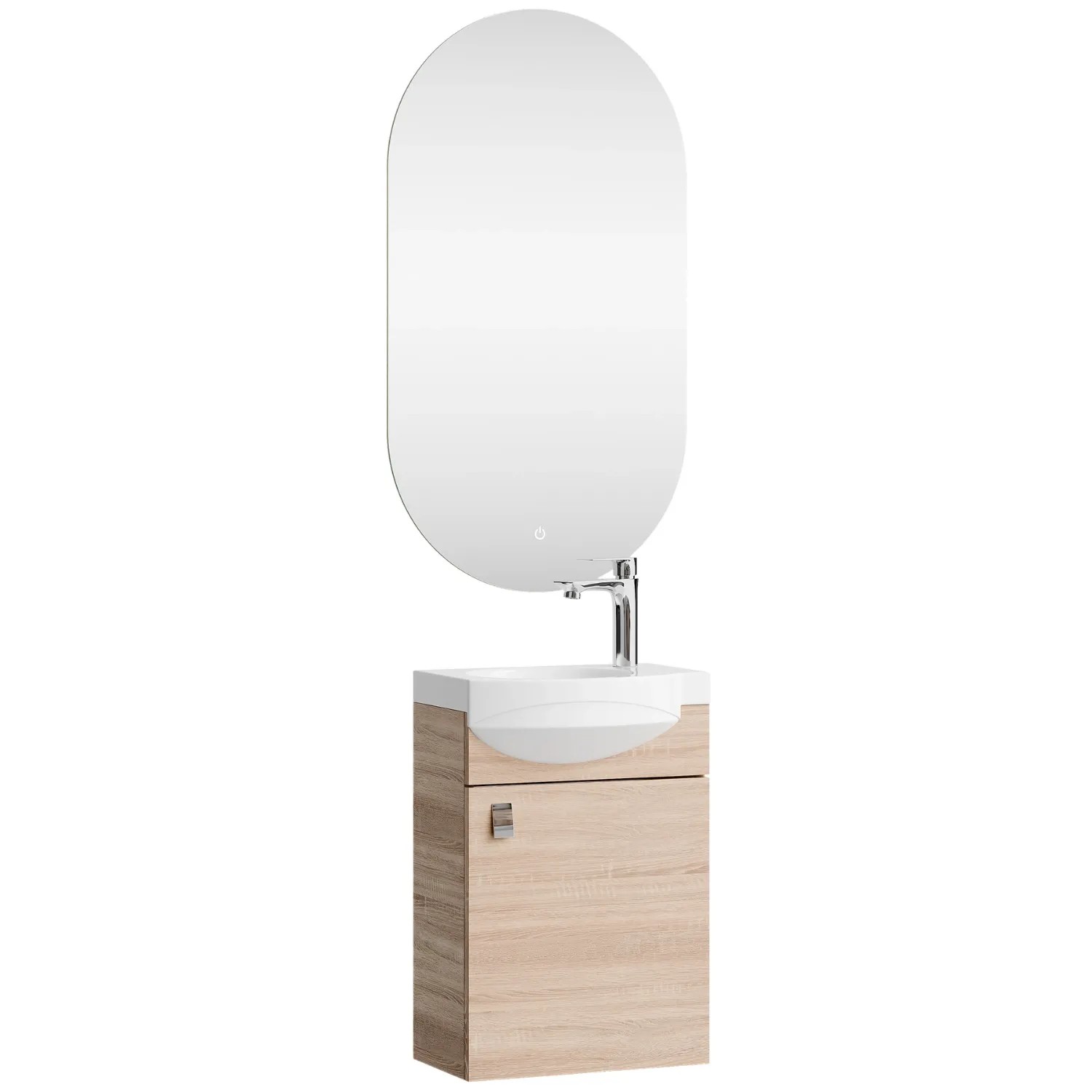 Planetmöbel Badmöbel Set 40 cm Sonoma Eiche mit Keramikwaschbecken Spiegel Soft Close