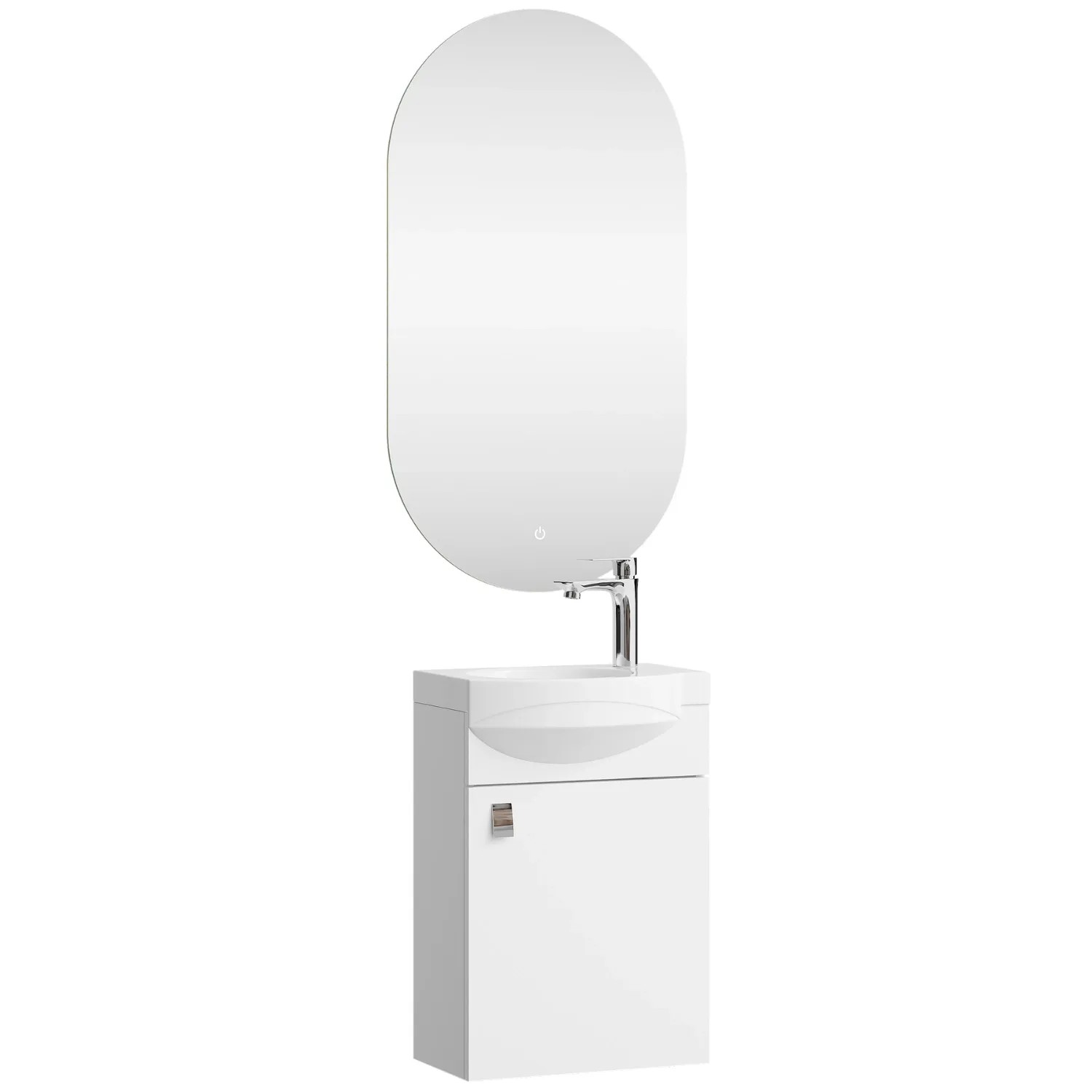 Planetmöbel Badmöbel Set 40 cm Weiß mit Keramikwaschbecken Spiegel Soft Close