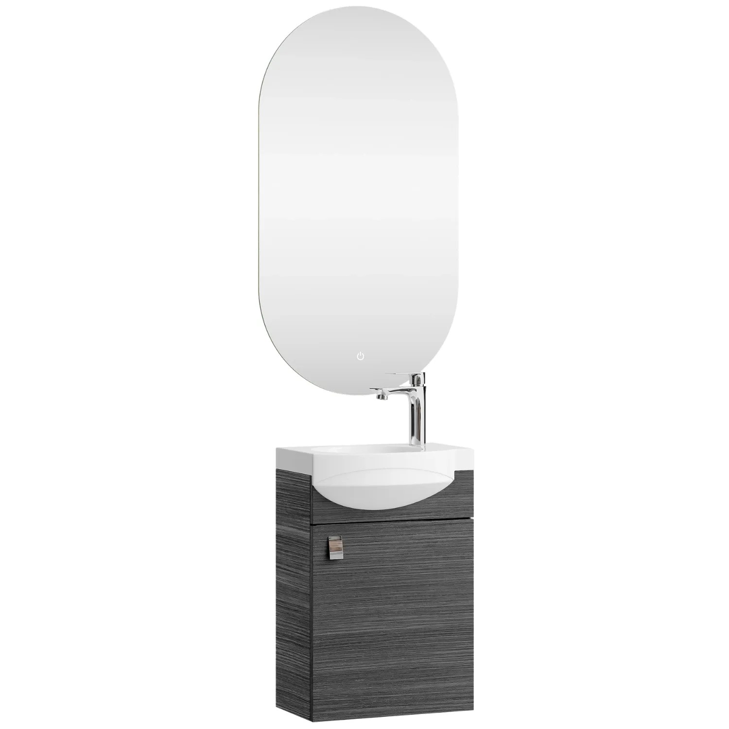 Planetmöbel Badmöbel Set 40 cm Anthrazit mit Keramikwaschbecken Spiegel Soft Close