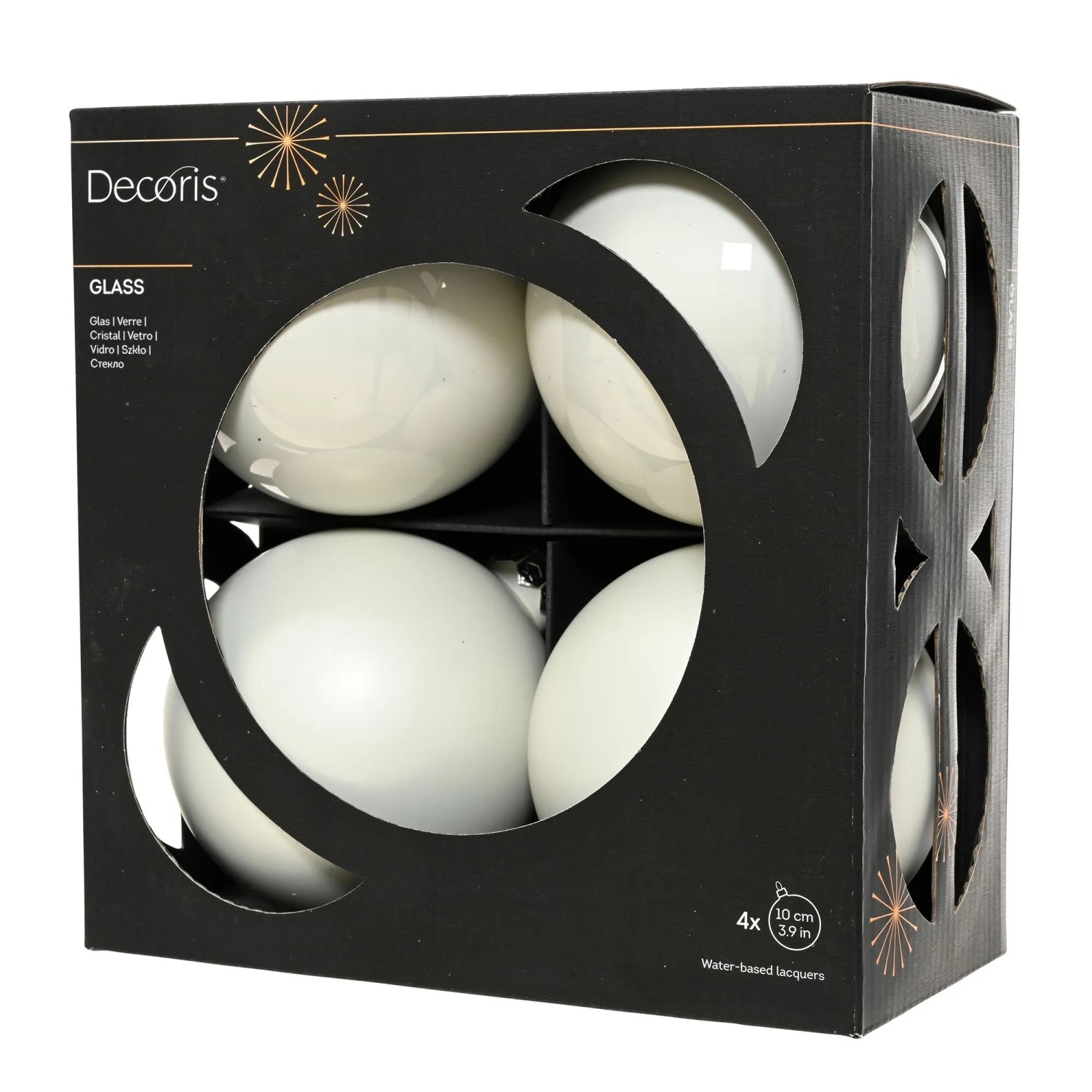 Decoris Weihnachtskugel-Set Glas Ø 10 cm Weiß 4 Stück
