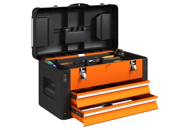 HOMCOM Werkzeugkiste Leer 49 x 25 x 28 cm Werkzeugkasten mit Schublade