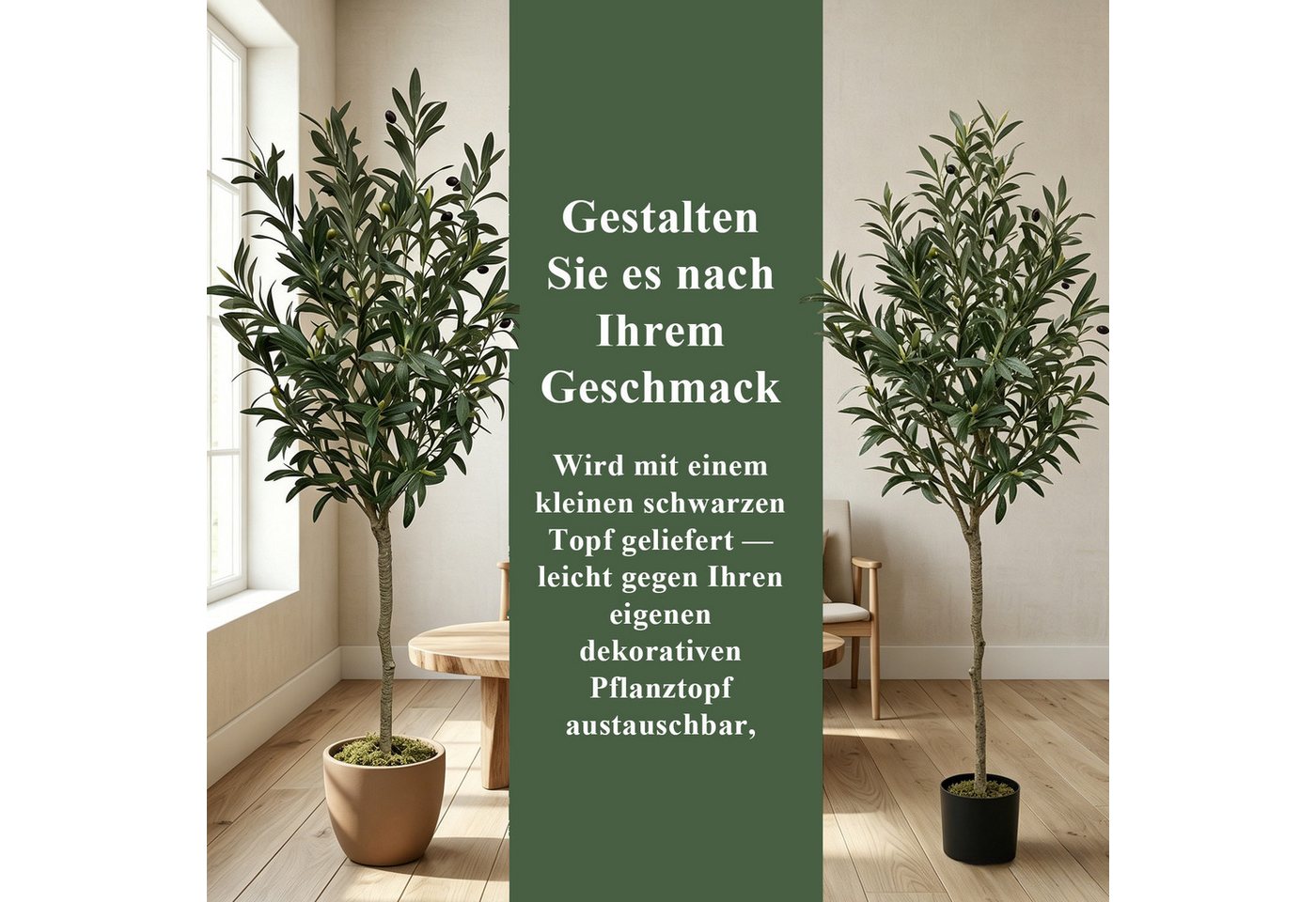 Künstliche Zimmerpflanze Olivenbaum Mehrere Höhen zur Auswahl, naturgetreuer im Topf Zimmerdeko, CASSILANDO, Höhe 180 cm Bild 3