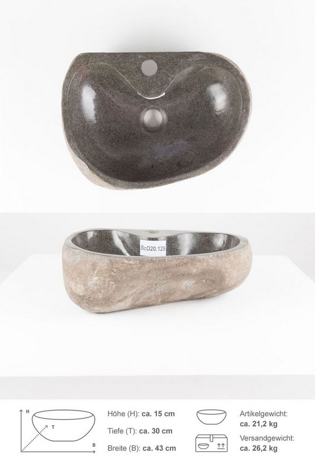 wohnfreuden Aufsatzwaschbecken Naturstein Waschbecken 40 cm oval mit Hahnloch (Kein Set), 101840_Bc10.155