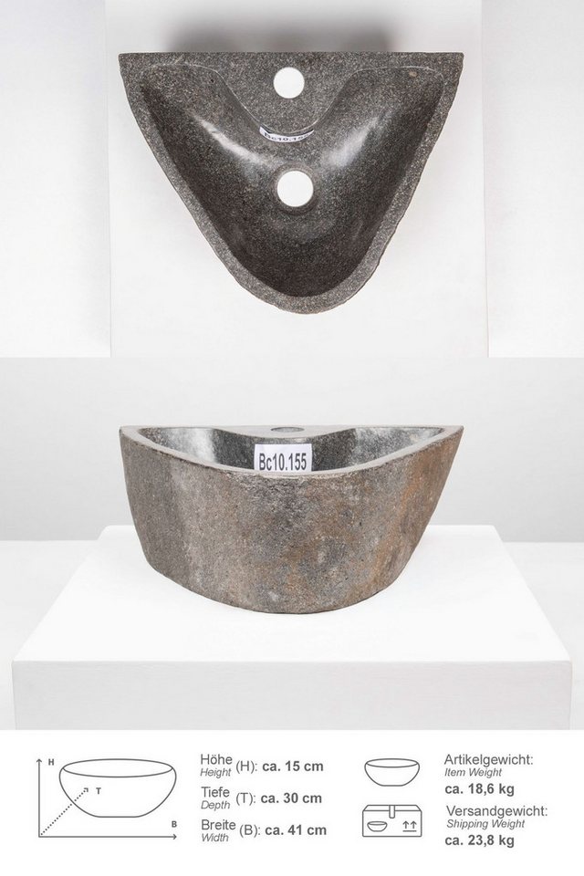 wohnfreuden Aufsatzwaschbecken Naturstein Waschbecken 40 cm oval mit Hahnloch (Kein Set), 101840_Bc10.155 Bild 2
