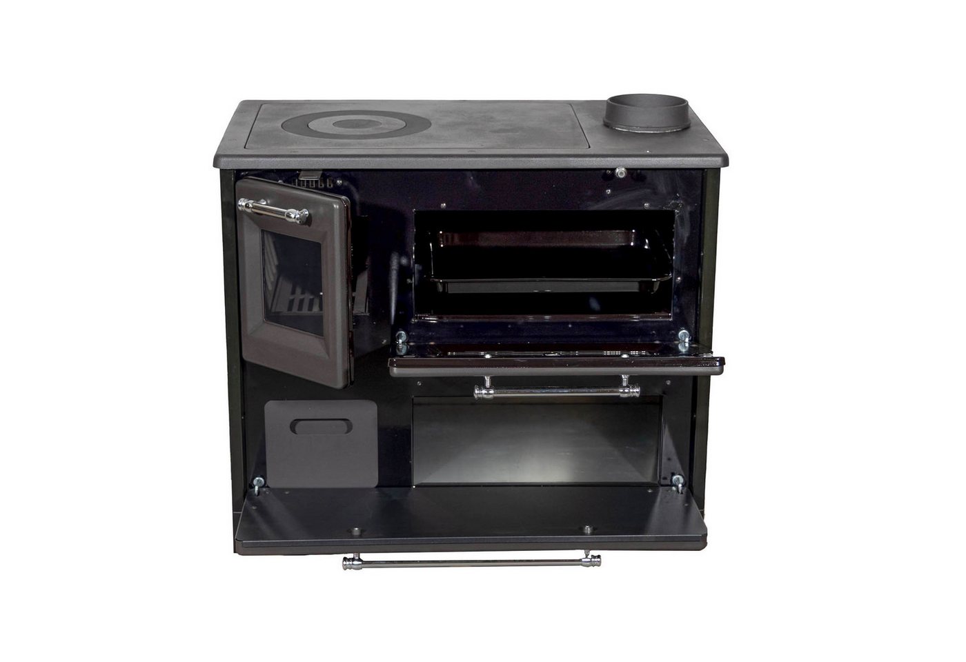 Hosseven Kaminofen mit Backfach und Herdplatte 4012 Anthrazit Holzofen 8 kW Holz Ofen, 7.7 kW, Dauerbrand, Ofen Mehrfachbelegung Kamin Heizofen Küchenherd