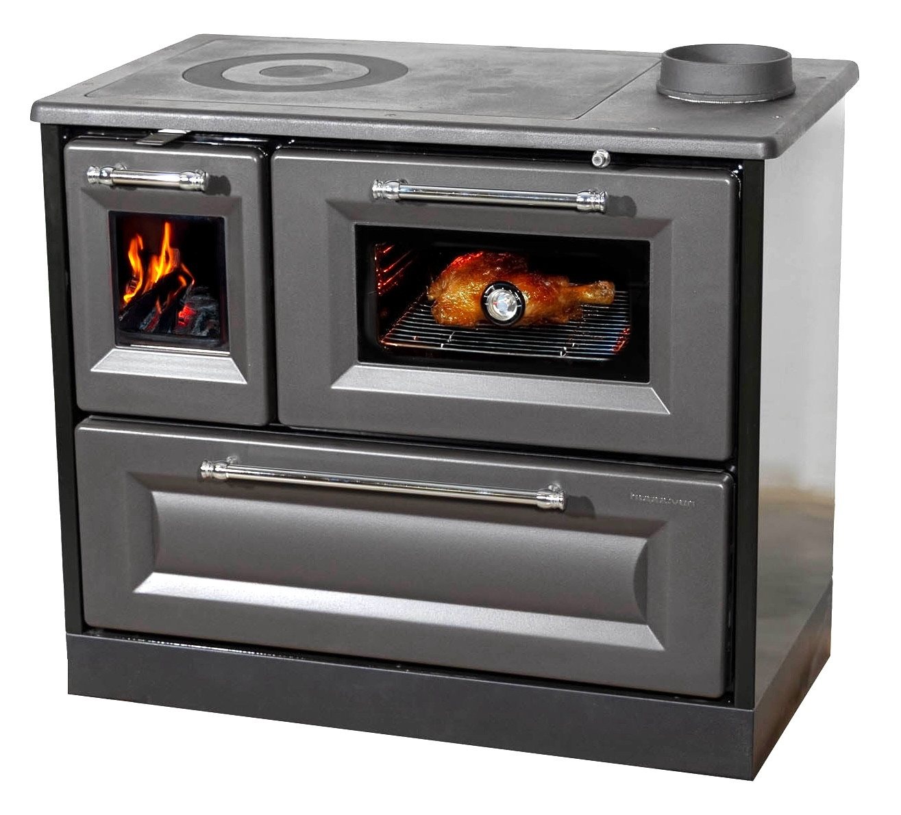 Hosseven Kaminofen mit Backfach und Herdplatte 4012 Anthrazit Holzofen 8 kW Holz Ofen, 7.7 kW, Dauerbrand, Ofen Mehrfachbelegung Kamin Heizofen Küchenherd Bild 3