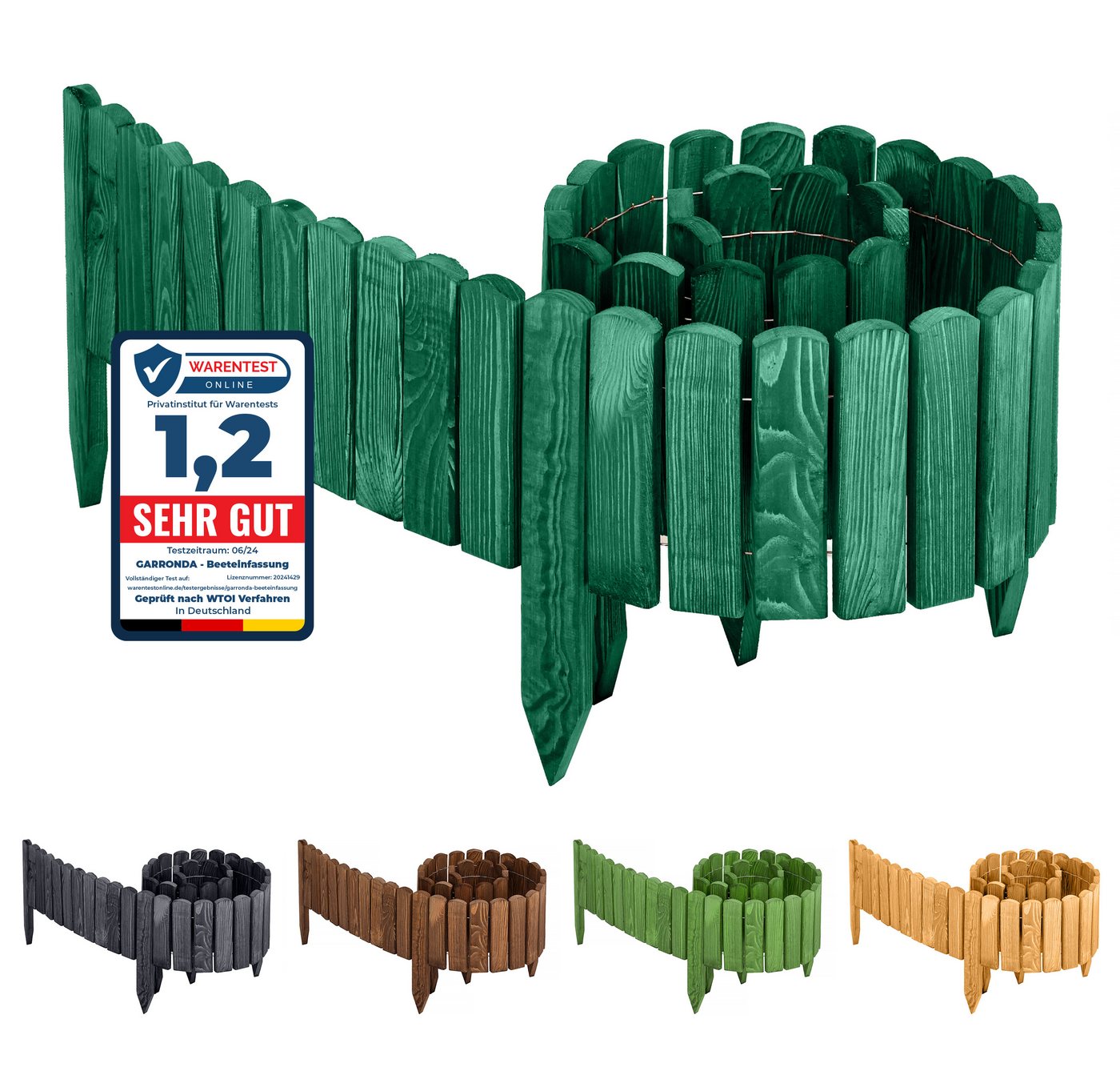 Garronda Rasenkante Beeteinfassung Holz Rollzaun Flexibler Rollborder Länge: 2m GD-0046, LxH: 2x10 cm Bild 5