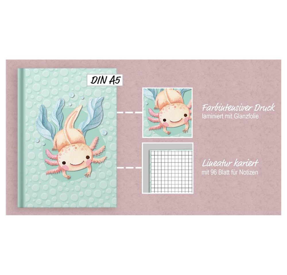 RNK Verlag Notizbuch Notizbuch Axolotl DIN A5 kariert Hardcover 96 Blatt, 96 Blatt, kariert, Hardcover, 70 g/m² Bild 2