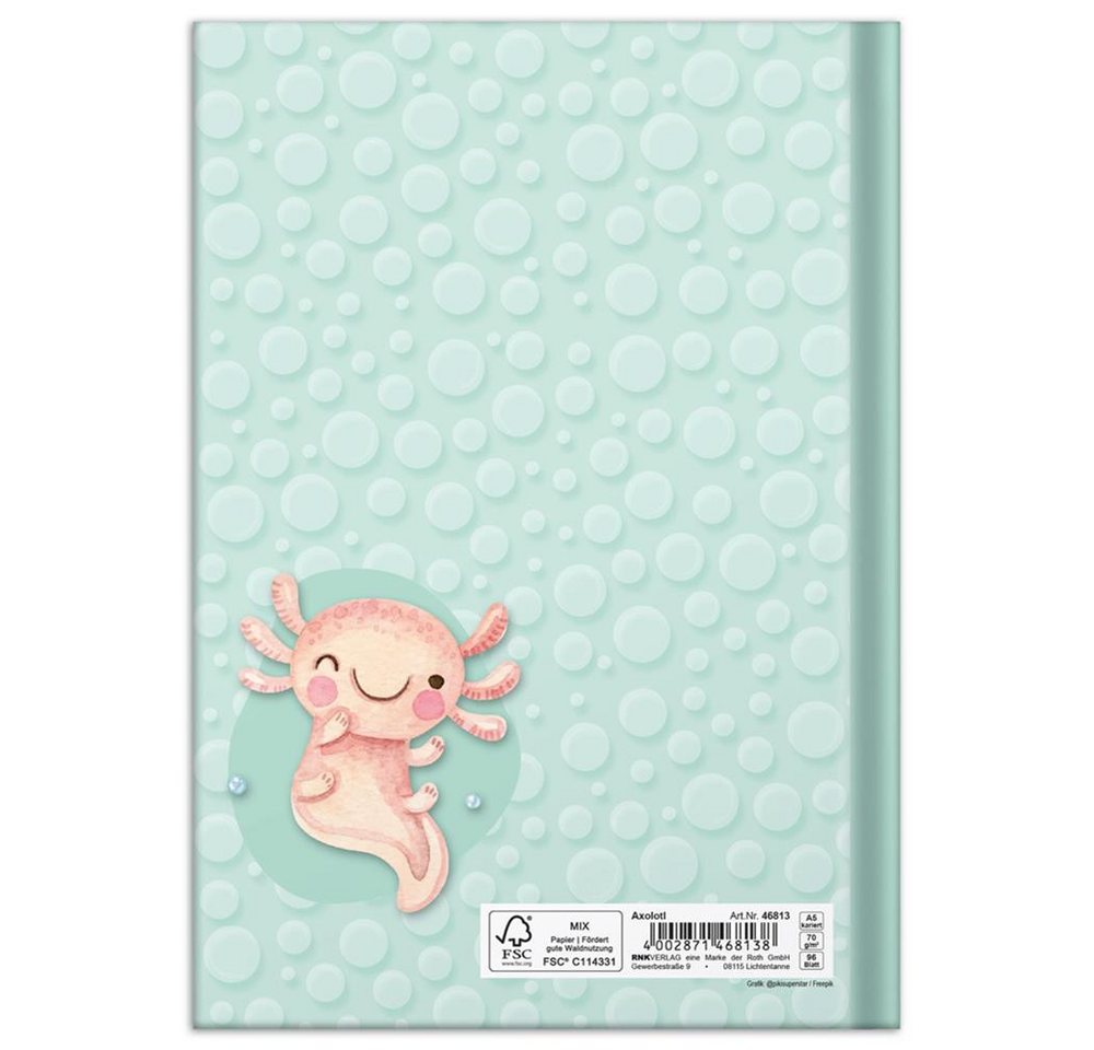 RNK Verlag Notizbuch Notizbuch Axolotl DIN A5 kariert Hardcover 96 Blatt, 96 Blatt, kariert, Hardcover, 70 g/m² Bild 5