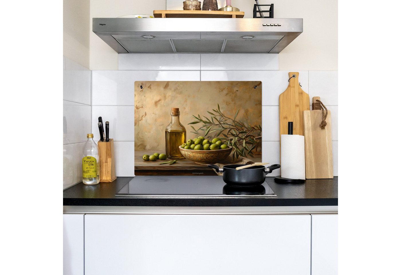 KitchenYeah Küchenrückwand Oliven - Stilleben - Vintage, (1-tlg), Abdeckplatte für Ceranfeld, Herd Inductionsmatte, 71x52 cm Bild 2