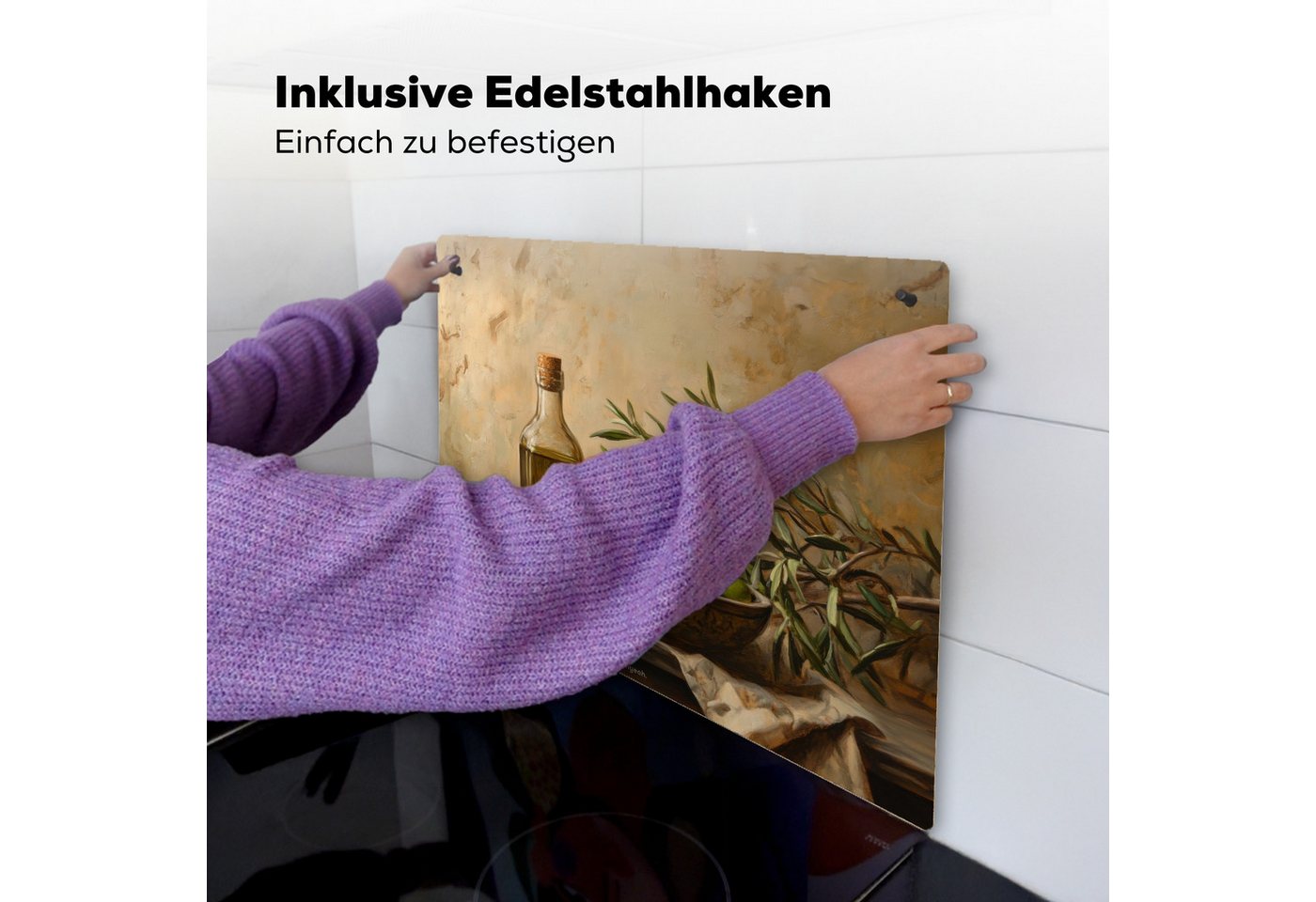 KitchenYeah Küchenrückwand Oliven - Stilleben - Vintage, (1-tlg), Abdeckplatte für Ceranfeld, Herd Inductionsmatte, 71x52 cm Bild 3