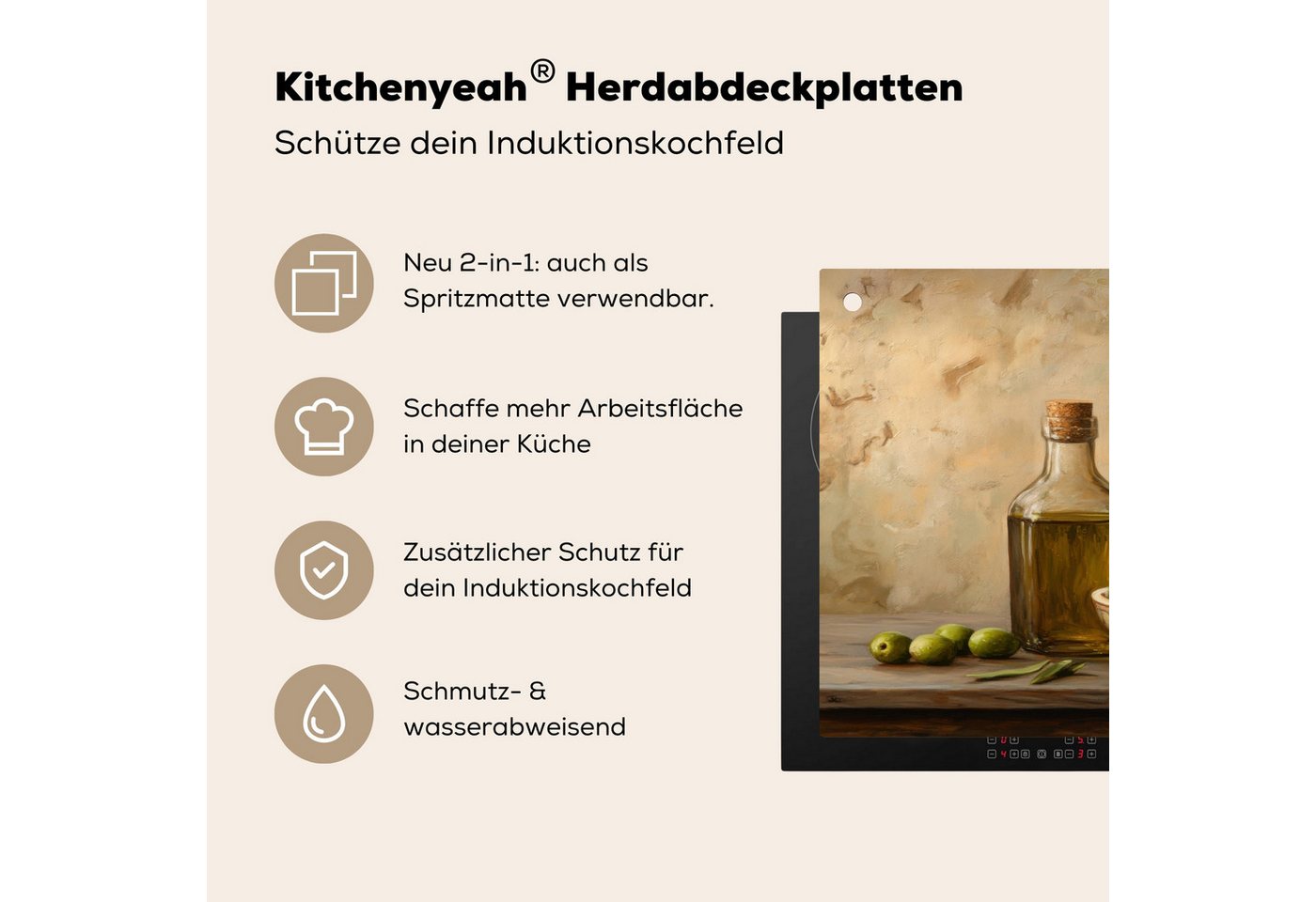 KitchenYeah Küchenrückwand Oliven - Stilleben - Vintage, (1-tlg), Abdeckplatte für Ceranfeld, Herd Inductionsmatte, 71x52 cm Bild 4