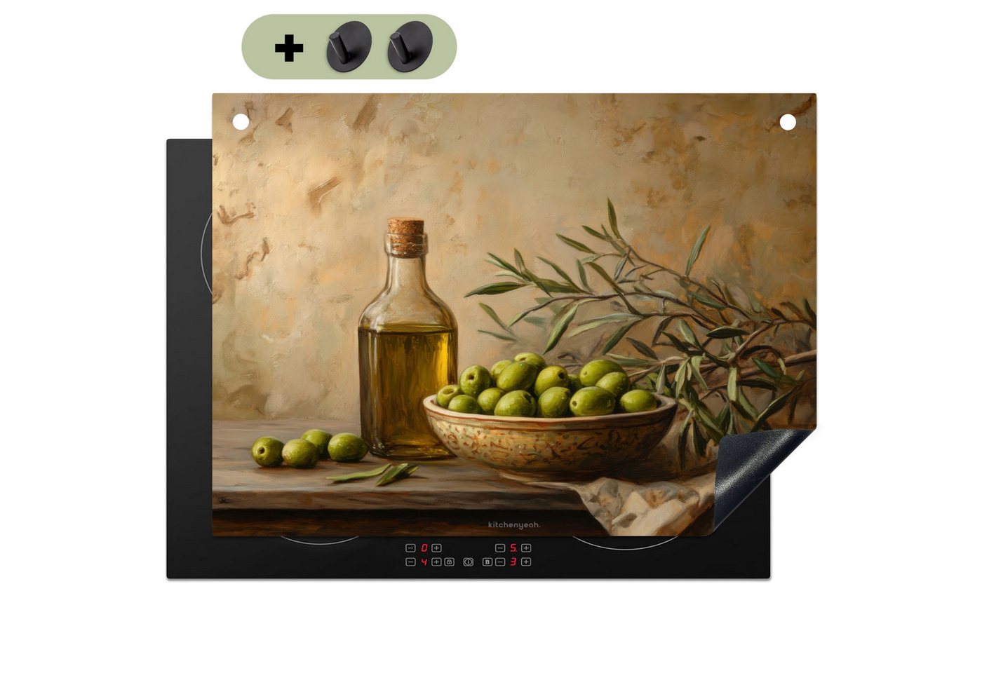 KitchenYeah Küchenrückwand Oliven - Stilleben - Vintage, (1-tlg), Abdeckplatte für Ceranfeld, Herd Inductionsmatte, 71x52 cm Bild 5