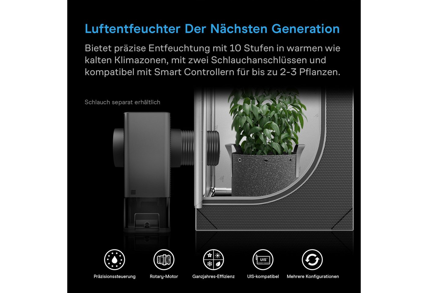 AC INFINITY Luftentfeuchter AC Infinity HYDRONE, Entfeuchtung 4 l/Tag, Tank 2 l, HYDRONE 5 für kleine Grow Setups Bild 2