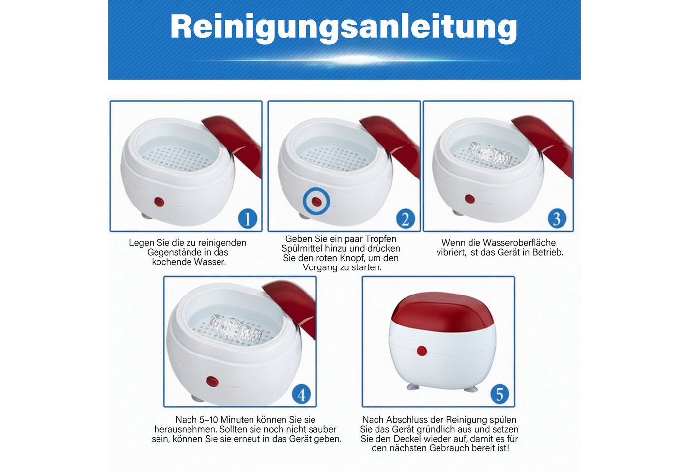 MOPUEA Ultraschallreiniger Schall-Zahnreinigungsgerät für Zahnprothesen Schmuckreiniger Bild 4