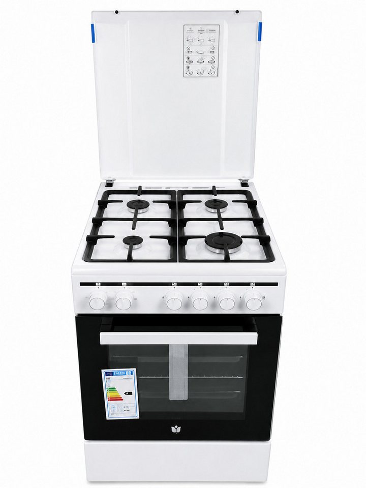 Gasmann Elektro-Standherd Gasmann Gas-Elektrostandherd 50cm Weiß 4-Flammen Umluft Drehspieß, mit 1-fach-Teleskopauszug Bild 3