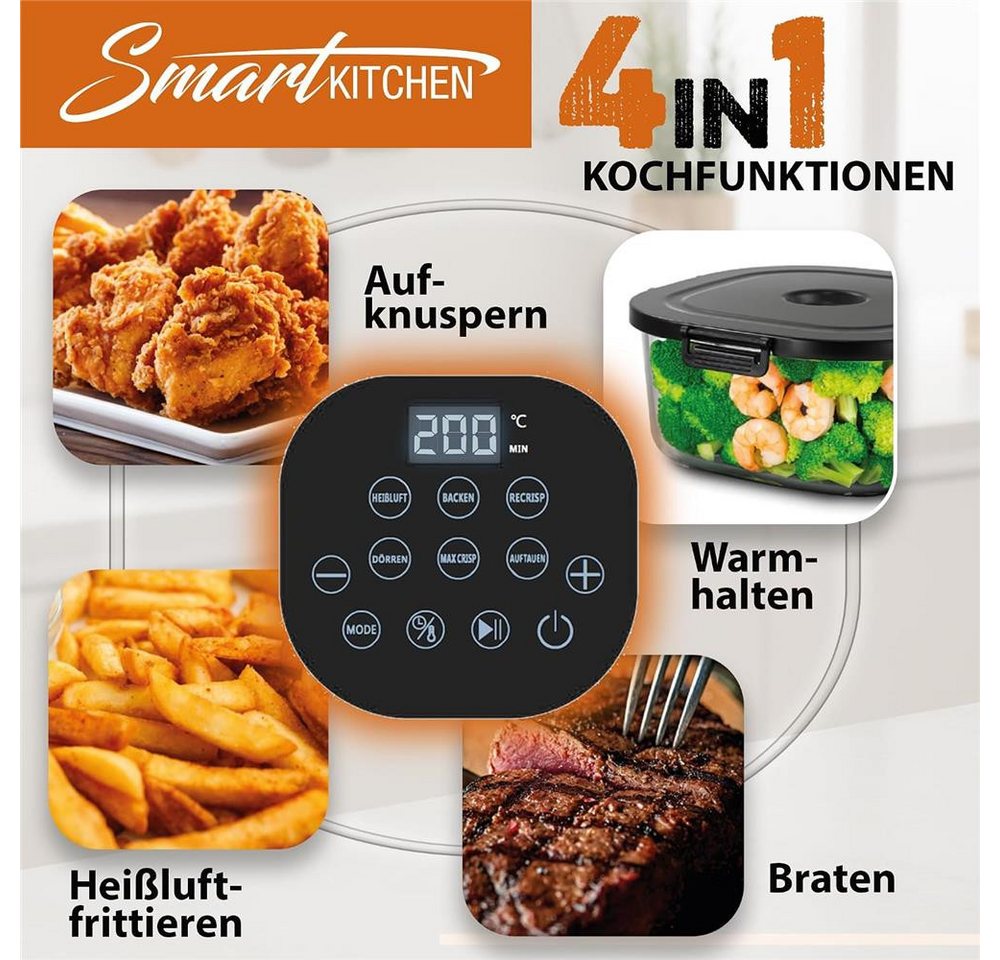 Telewelt Heißluftfritteuse 4-in-1 Air Fryer, Mit Temperatursteuerung, Timer und automatischer Abschaltung