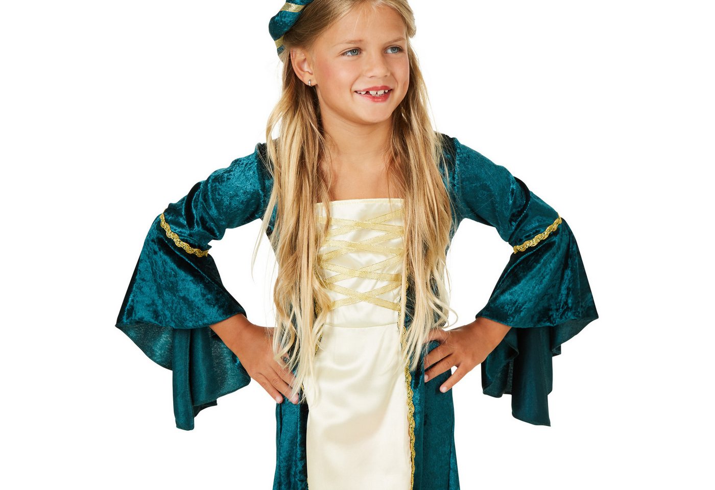 dressforfun Kostüm Prinzessin/Edelfrau, in blau, Mittelalterverkleidung, Langes Kleid, Gr. 128 (7-8 Jahre), Aus Pannesamt und glänzendem Satin, Haarband Bild 3