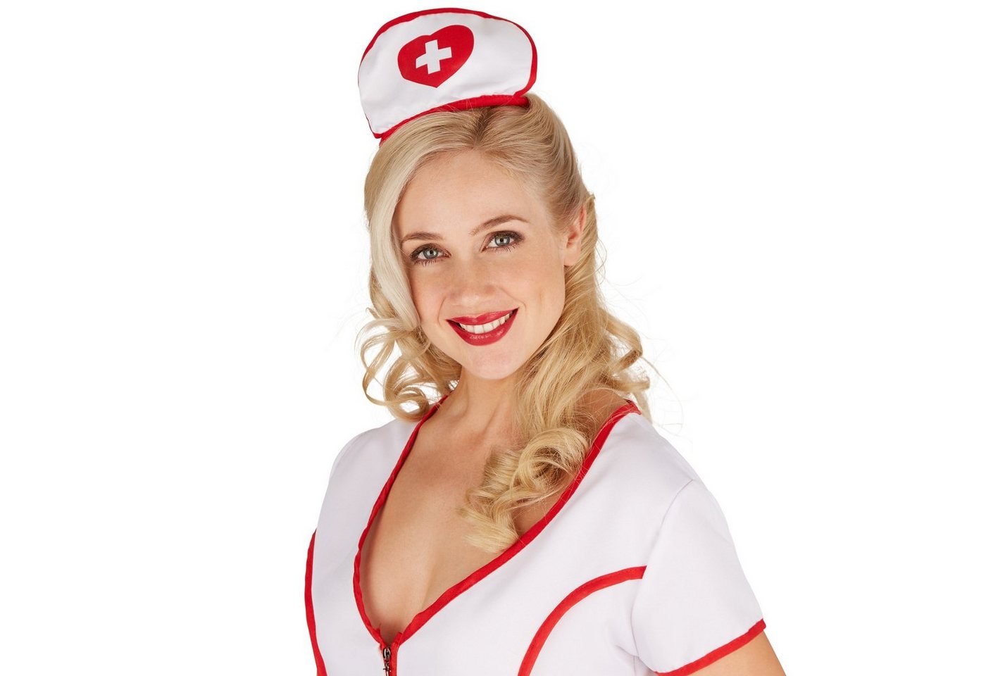dressforfun Kostüm Krankenschwester, auch Pflegerin, in rot/weiß, Gr. XL, Inkl. Haube, Schönes Krankenschwesternkleid, Kleid hat vorn einen Reißverschl. Bild 5
