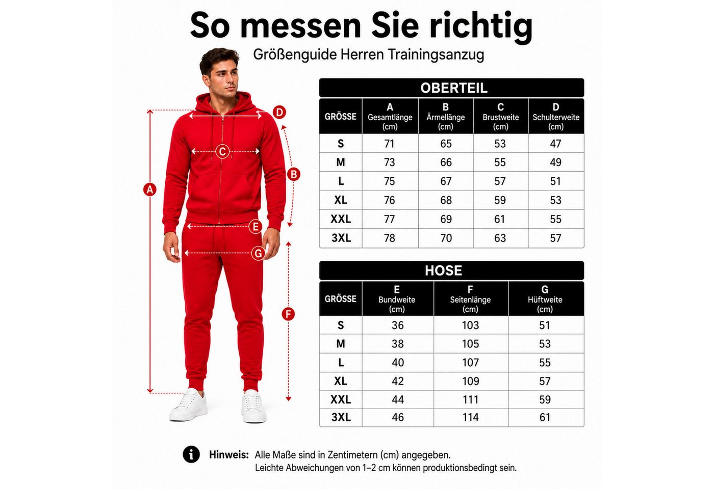 L.gonline Freizeitanzug Herren Jogginganzug einfarbig 100% BW 586 Rot XXL (Kapuzenjacke mit Reißverschluss, Hose, 2-tlg), Fitness Freizeit Casual Bild 2