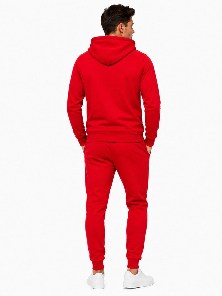 L.gonline Freizeitanzug Herren Jogginganzug einfarbig 100% BW 586 Rot XXL (Kapuzenjacke mit Reißverschluss, Hose, 2-tlg), Fitness Freizeit Casual Bild 5