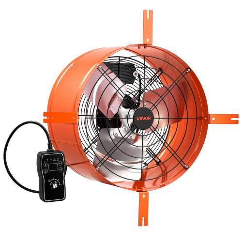 VEVOR Giebellüfter 40,6cm Dachbodenlüfter mit 3304,6m³/h Luftstrom Orange, Kühlung & Luftzirkulation für Dachboden Werkstatt & Garage, Kohlenstoffstahlgehäuse, mit Thermostat Netzkabel & Steuerkabel